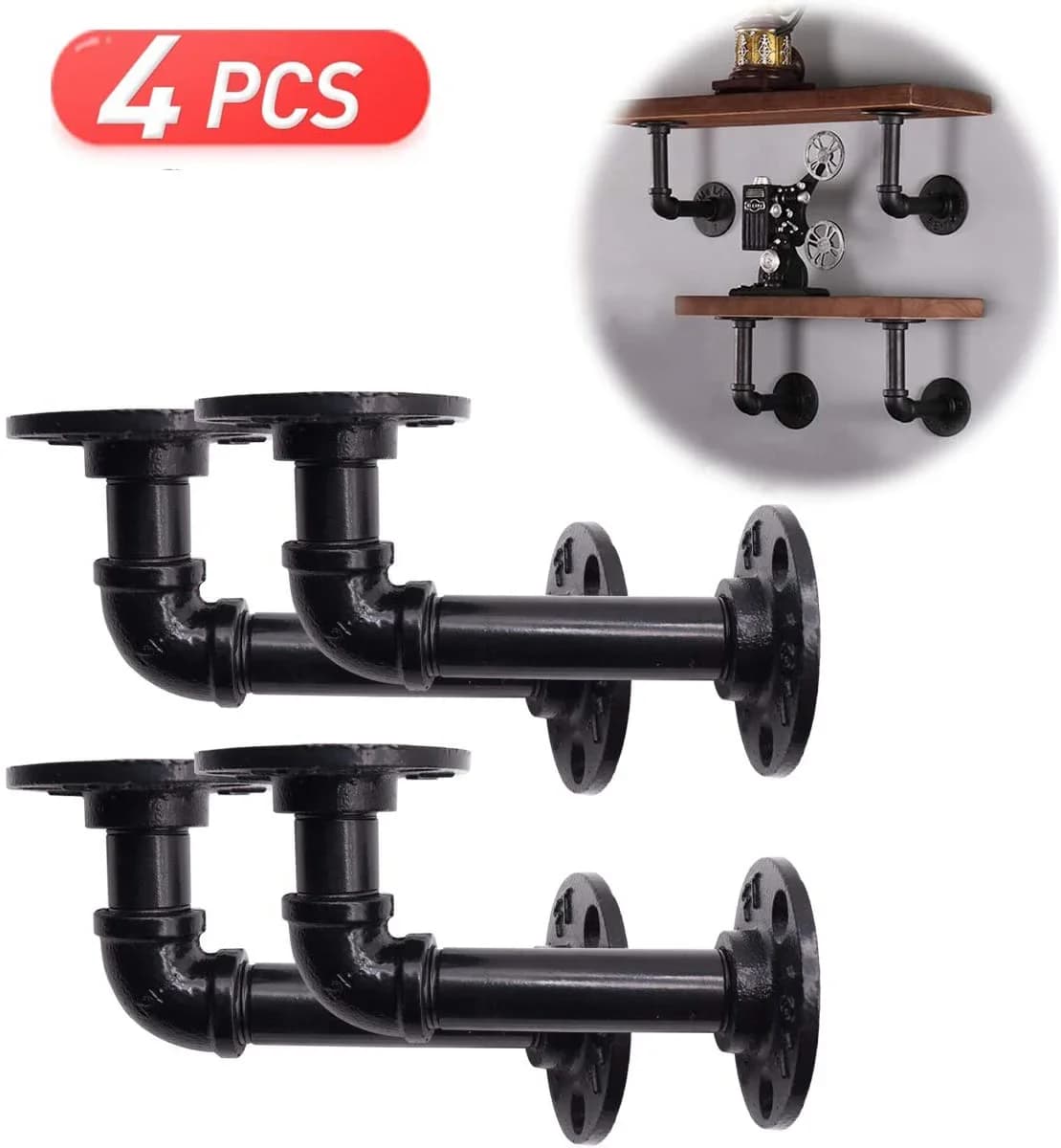 Industrial Ferro Tubo Prateleira Suporte, Suporte De Montagem, Suporte De Armazenamento, Racks, Casa, 15x8cm, 2 Pcs, 4Pcs