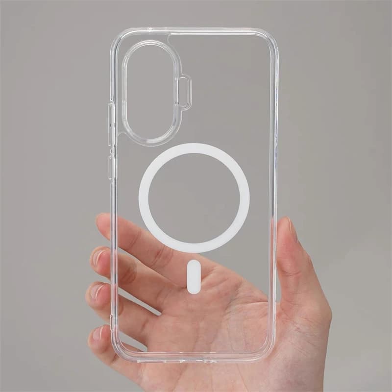 Capa transparente magnética para Xiaomi POCO F7 5G Redmi Turbo 4 Pro com anel branco para Magsafe