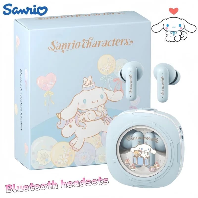 Fones de ouvido intra-auriculares sem fio Cinnamoroll da Sanrio em caixa azul