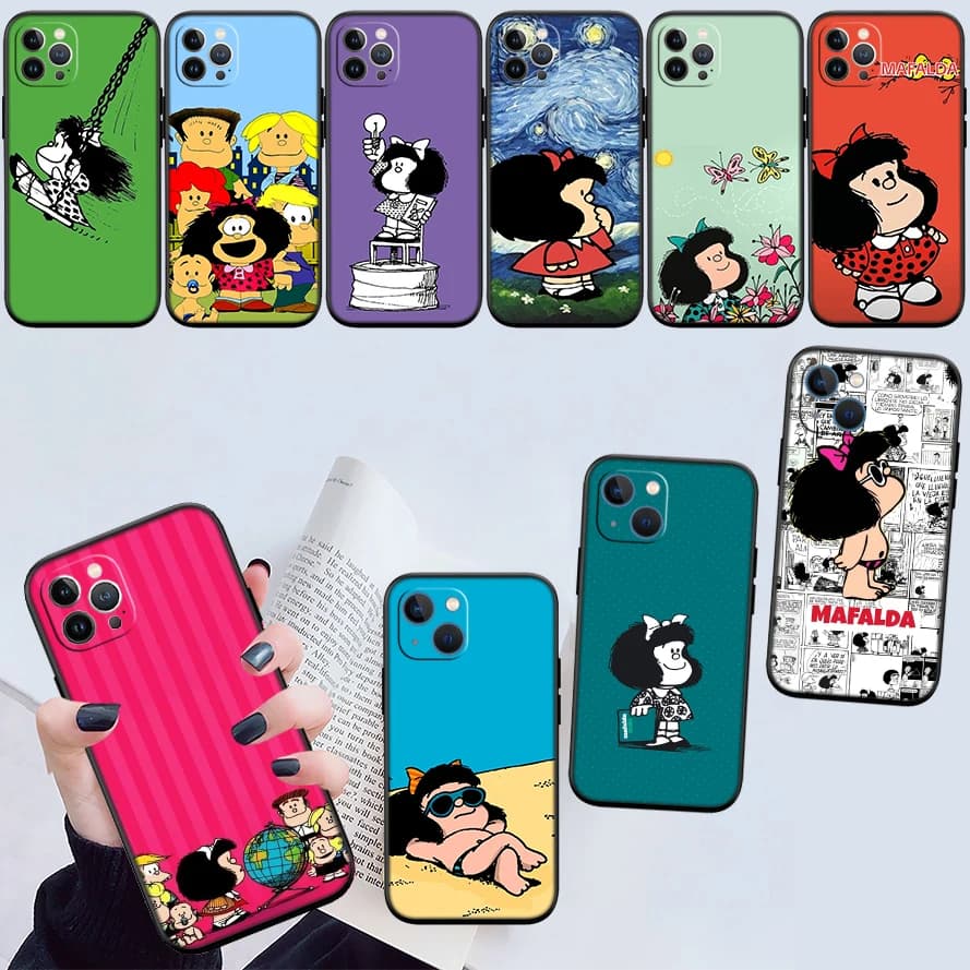 Capas de celular Xiaomi Poco com estampas coloridas dos personagens Mafalda em design divertido