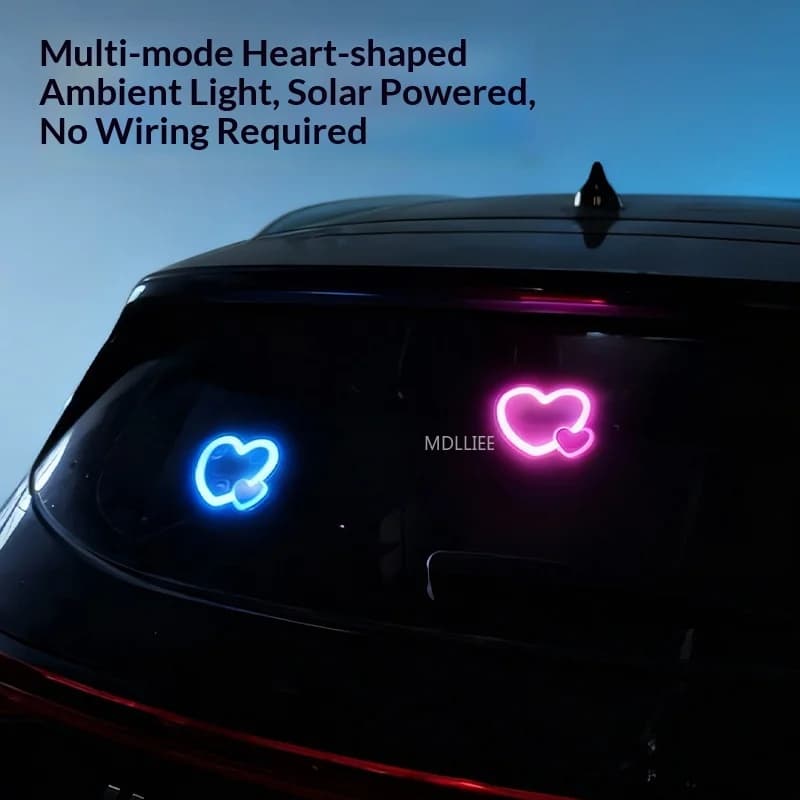 Luz ambiente LED para carro em formato de coração neon multicolorido instalada no vidro traseiro