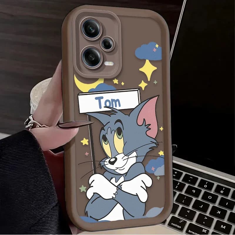 Capa para celular Xiaomi Redmi marrom rígida com estampa Tom personagem Tom e Jerry