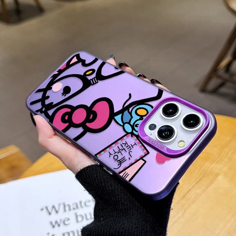 Capa Fosca Hello Kitty para iPhone 11 Pro Max - Desenho de Gatinha com Arco e Óculos Vermelhos