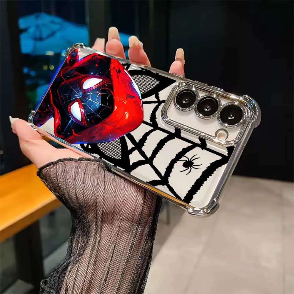 Capa transparente preta com ilustração do Homem-Aranha Miles Morales para Samsung Galaxy S21 Ultra e superiores