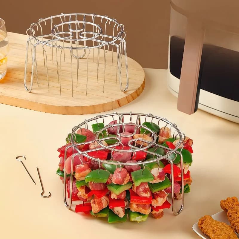 Grelhador Vertical de Aço Inoxidável com Espetos para Fritadeira de Ar