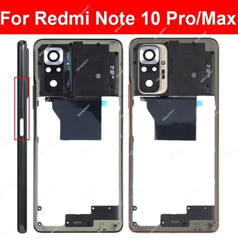 Carcaça de moldura intermediária para xiaomi redmi note 10 pro note 10pro max moldura intermediária com peças de chave lateral