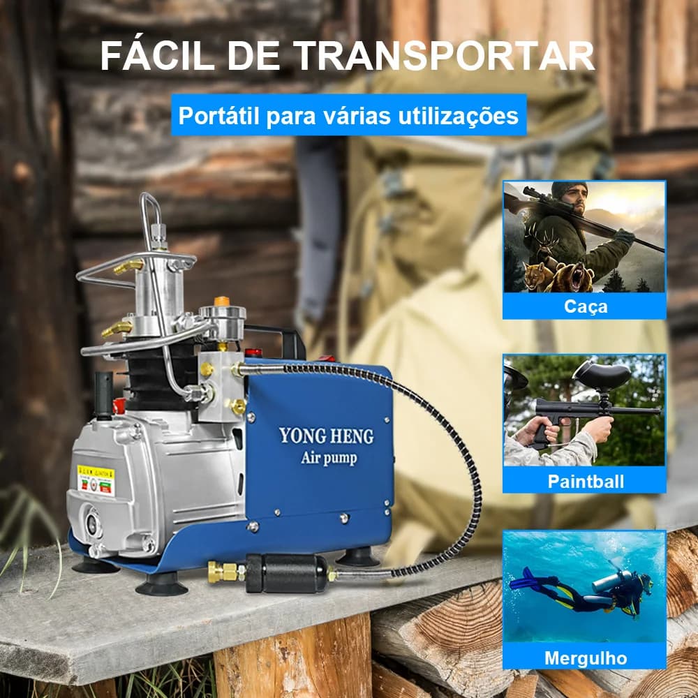 YONGHENG 300Bar PCP Compressor de ar 4500Psi Compressor elétrico de alta pressão Ventilador embutido, sistema de resfriamento de água com pressão definida para tanque de mergulho PCP Rifle