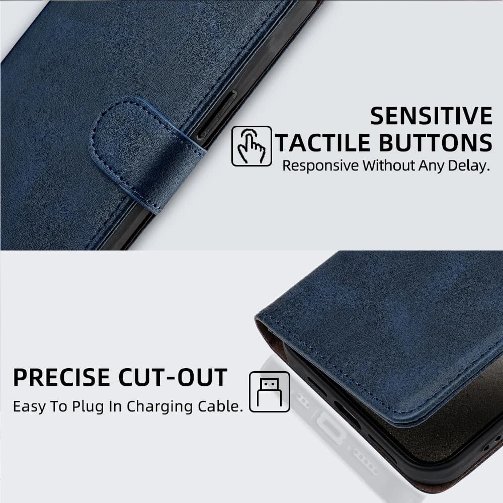 Capa de couro azul para Xiaomi Poco com botões táteis sensíveis e recortes precisos para carregamento