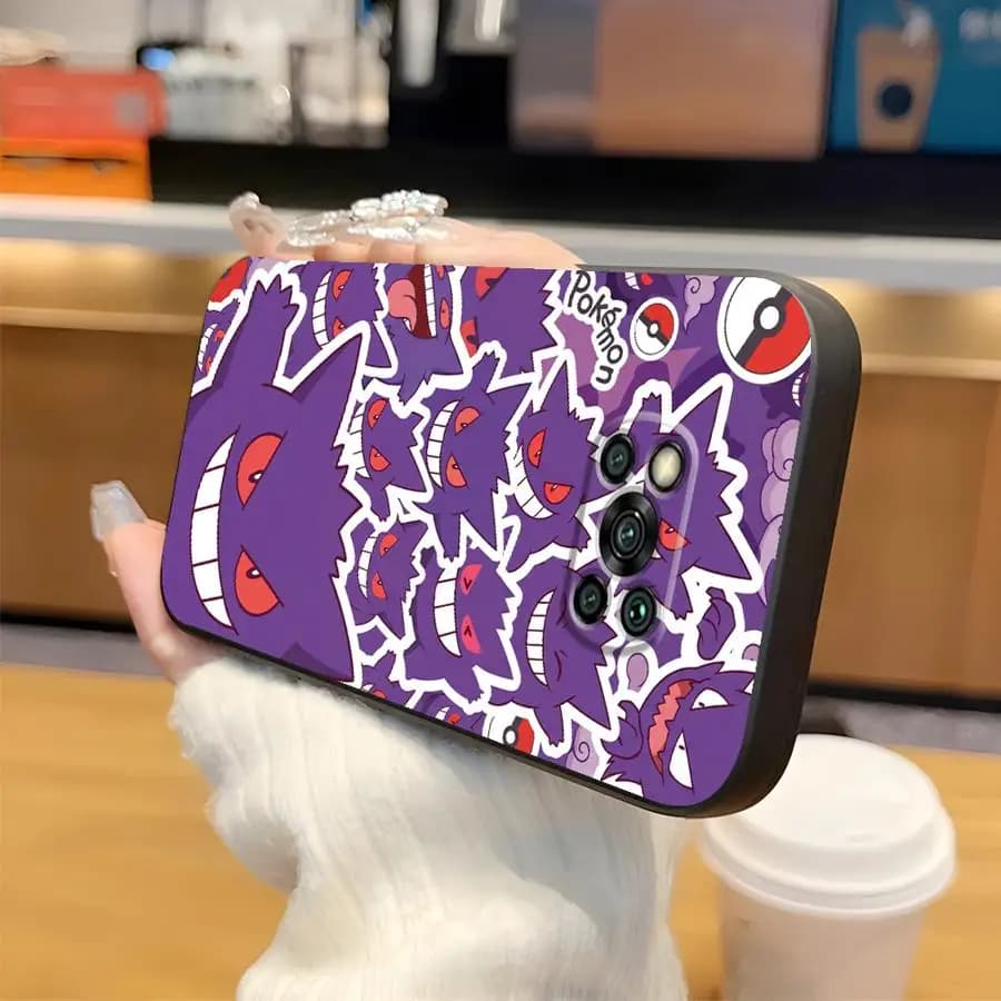 Capa para Xiaomi Poco com estampa neon multicolorida do Pokémon Gengar roxo com olhos vermelhos