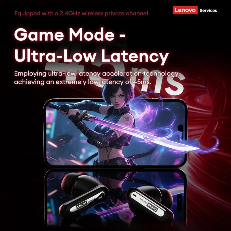 Fone de Ouvido Gamer Lenovo Sem Fio Bluetooth 6.0 RGB com Baixa Latência e à Prova d'Água para Esportes GT103
