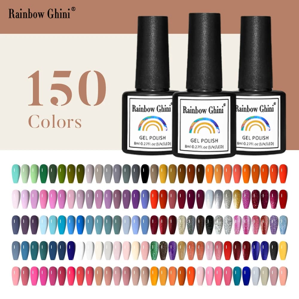 Kit de esmaltes em gel Rainbow Ghini com 150 cores, incluindo neon e glitter