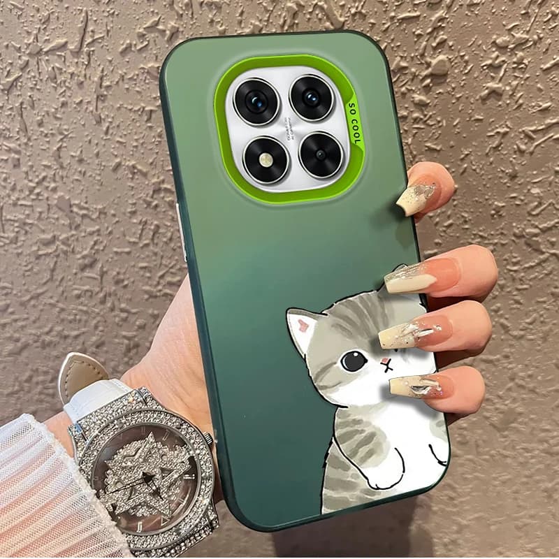 Capa Acrílica Fosca com Desenho Animado de Gato para Xiaomi Redmi Note