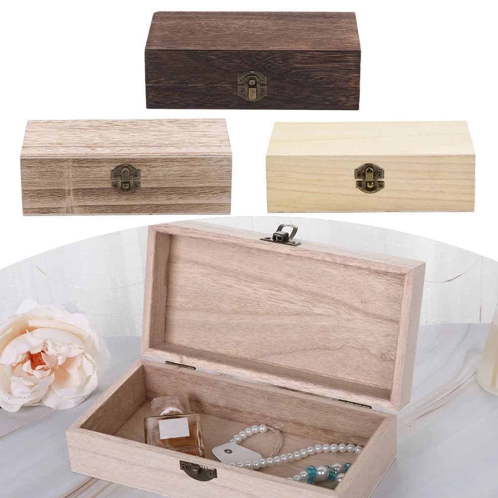Retro caixa de jóias desktop madeira natural clamshell armazenamento decoração de madeira armazenamento em casa organização caixas de armazenamento