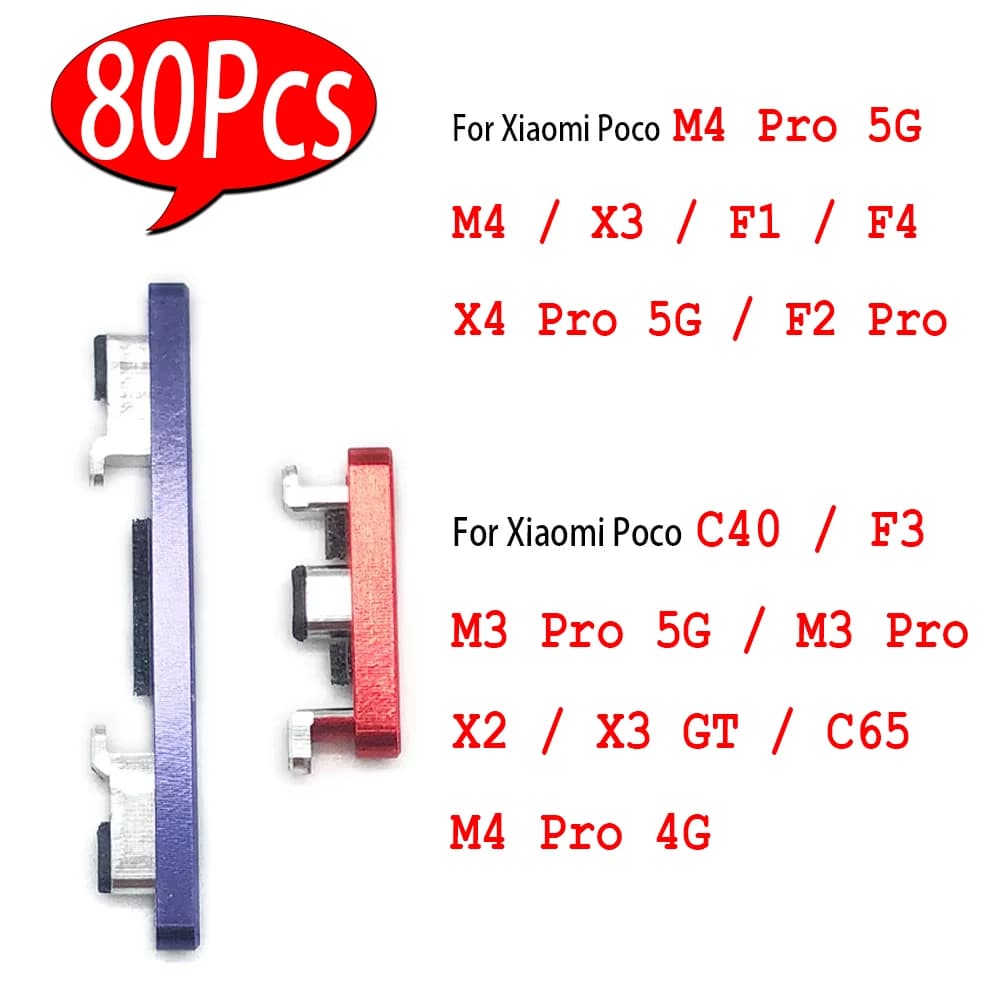 Peças de substituição para botões laterais Xiaomi Poco M4 Pro 5G, X3, F1, F4, X4 Pro 5G, F2 Pro, C40, F3, M3 Pro 5G, M3 Pro, X2, X3 GT, C65, M4 Pro 4G