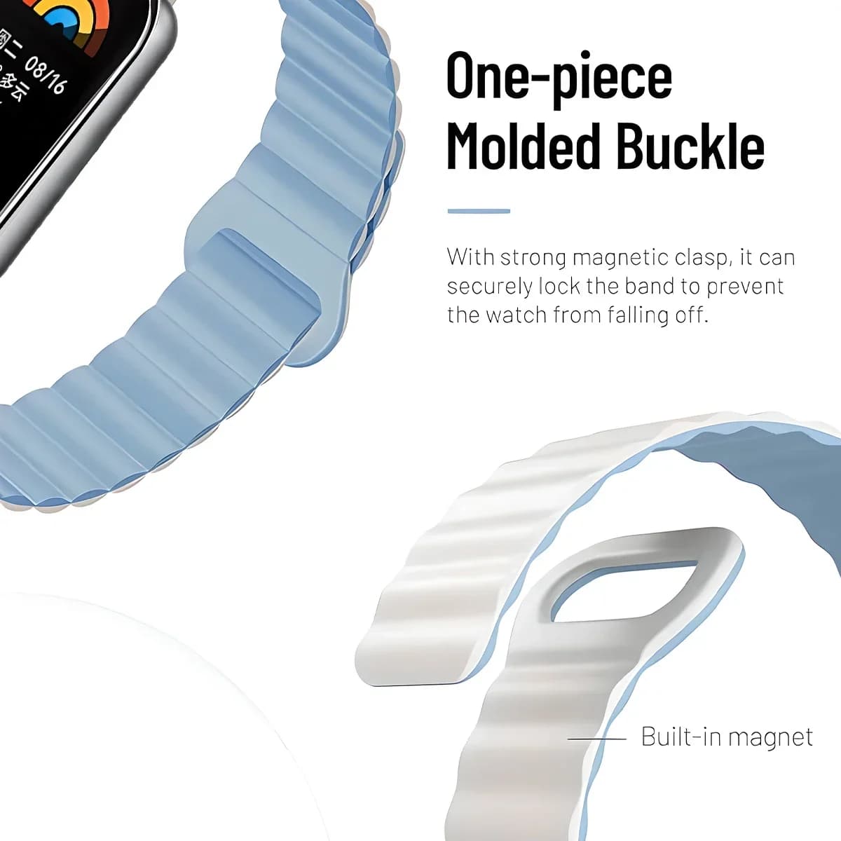 Pulseira azul e branca para smartwatch com fecho moldado magnético para Redmi Watch 4 e Mi Band 8 Pro