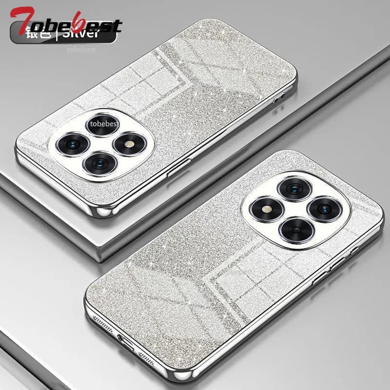 Capa para Xiaomi POCO X7 Pro em silicone macio prata com glitter e efeito gradiente brilhante
