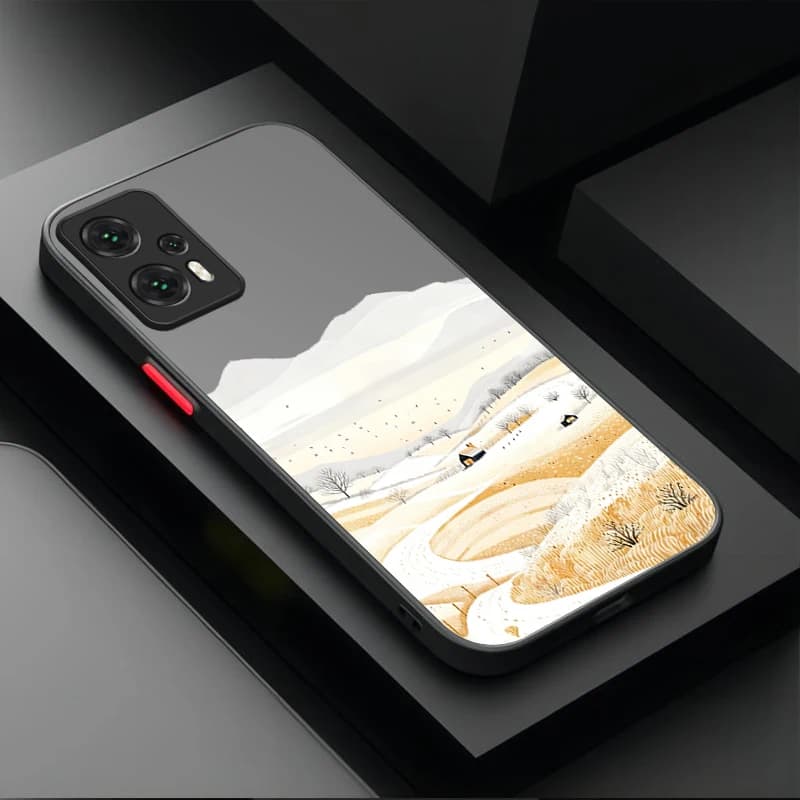 Capa para Xiaomi Mi 13 com estampa de paisagem nevada com montanhas e casas, estilo sereno e elegante