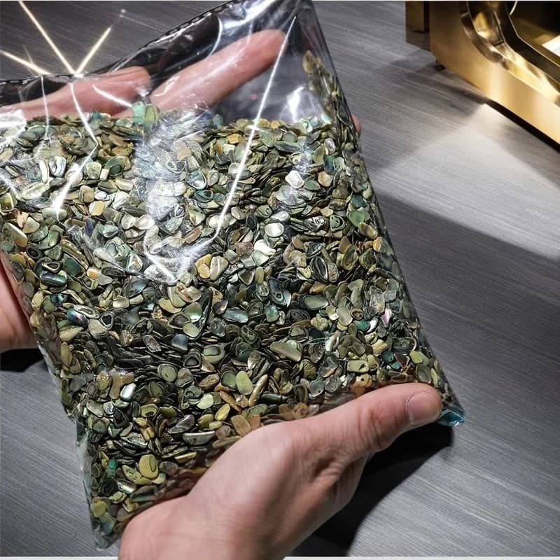 Fragmentos de concha de abalone em saco plástico transparente, 100g, para nail art