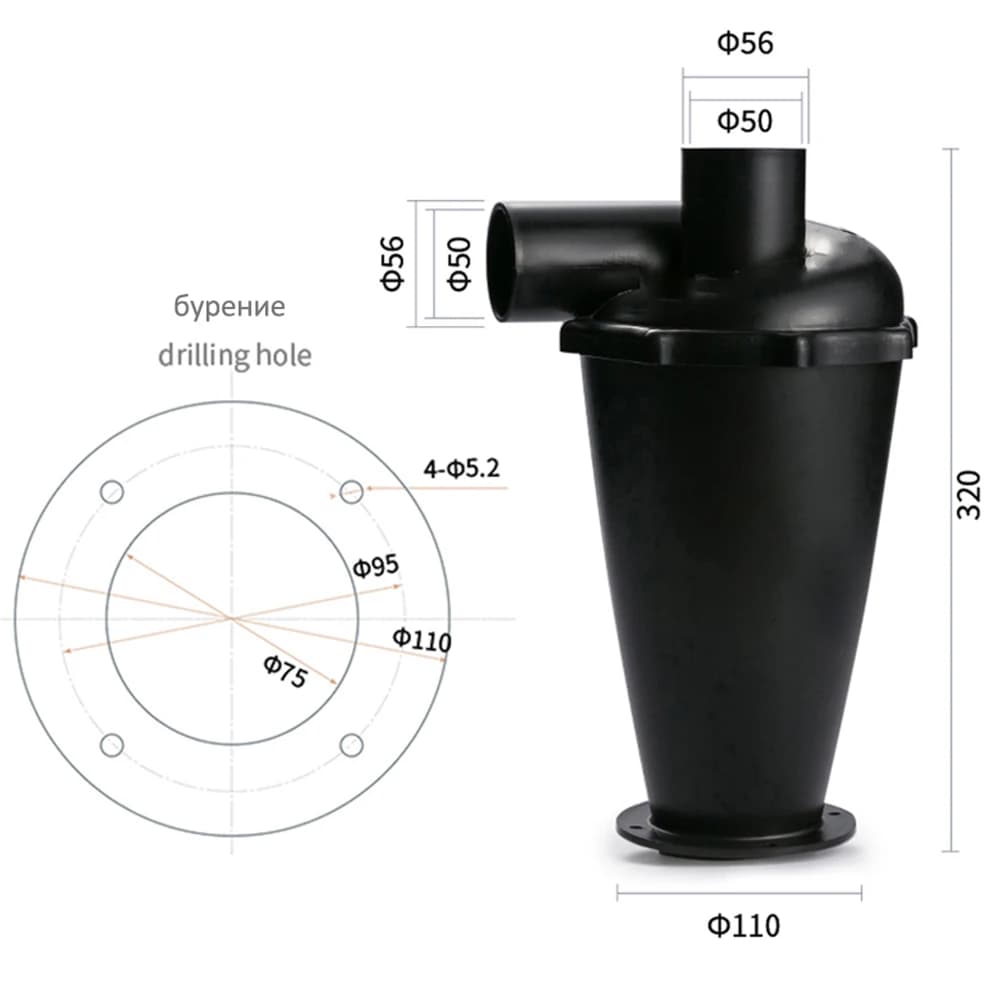 Aspirador de pó turbo com separador ciclone preto, flanges e parafusos