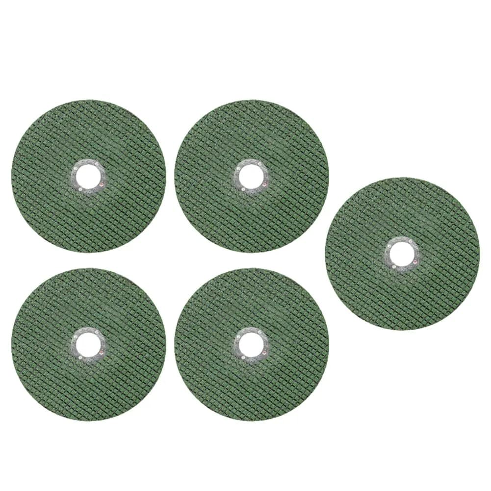 Cinco discos de corte rápido para metal 107mm verde com furo central para rebarbadora