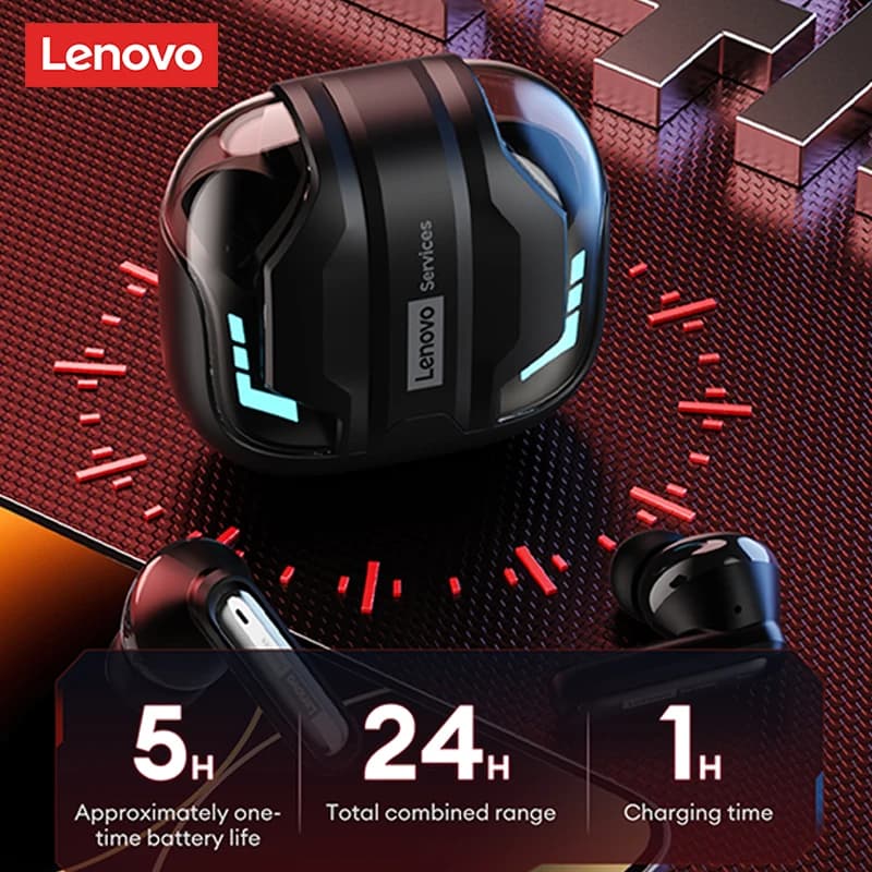 Fone de Ouvido Gamer Lenovo Sem Fio Bluetooth 6.0 RGB com Baixa Latência e à Prova d'Água para Esportes GT103