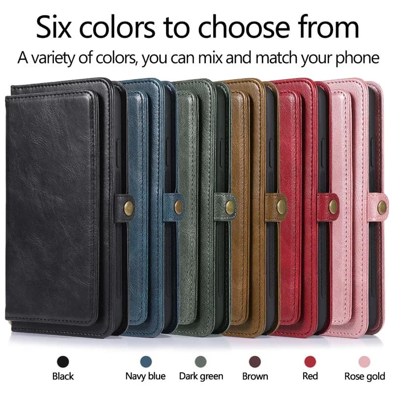 Capa de couro rosa com múltiplos slots para cartões e suporte de carro removível para Samsung