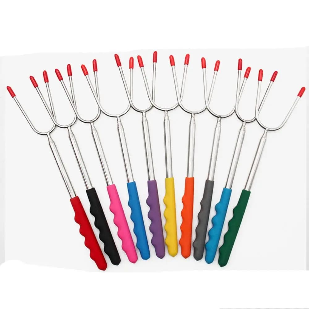 Conjunto de 10 espetos telescópicos para churrasco em cores variadas