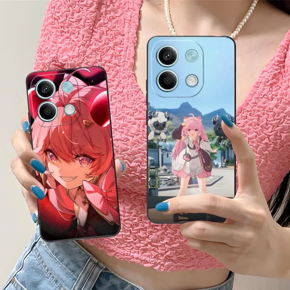 Capa de telefone Xiaomi Redmi Note 14 13 12 11 A5 3 2 1 Pro Plus 4G 5G com design de anime vermelho e preto