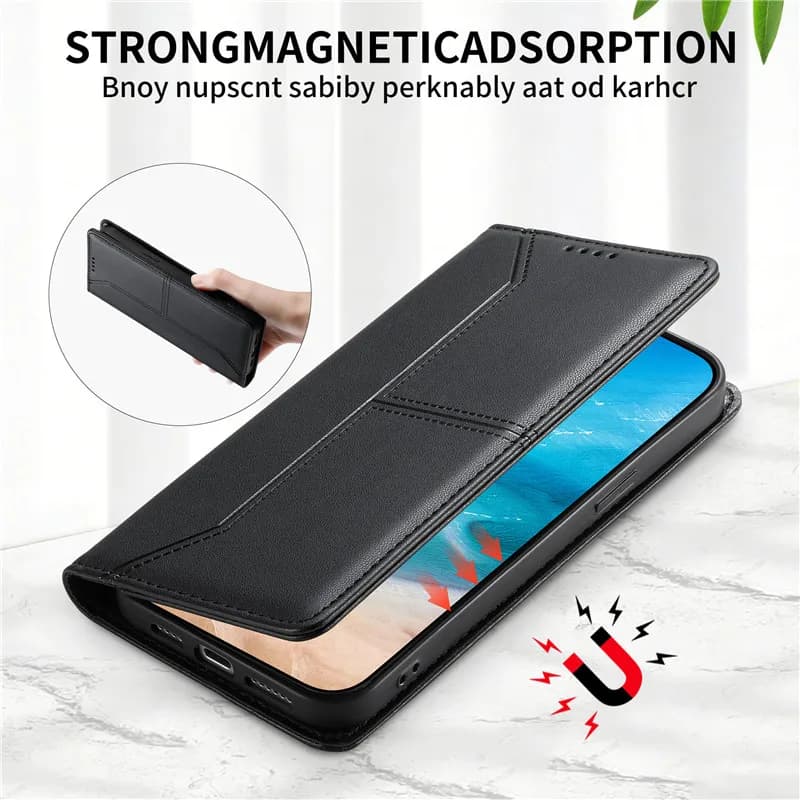 Capa magnética preta para Xiaomi Poco C61 com fechamento forte e proteção para tela do celular