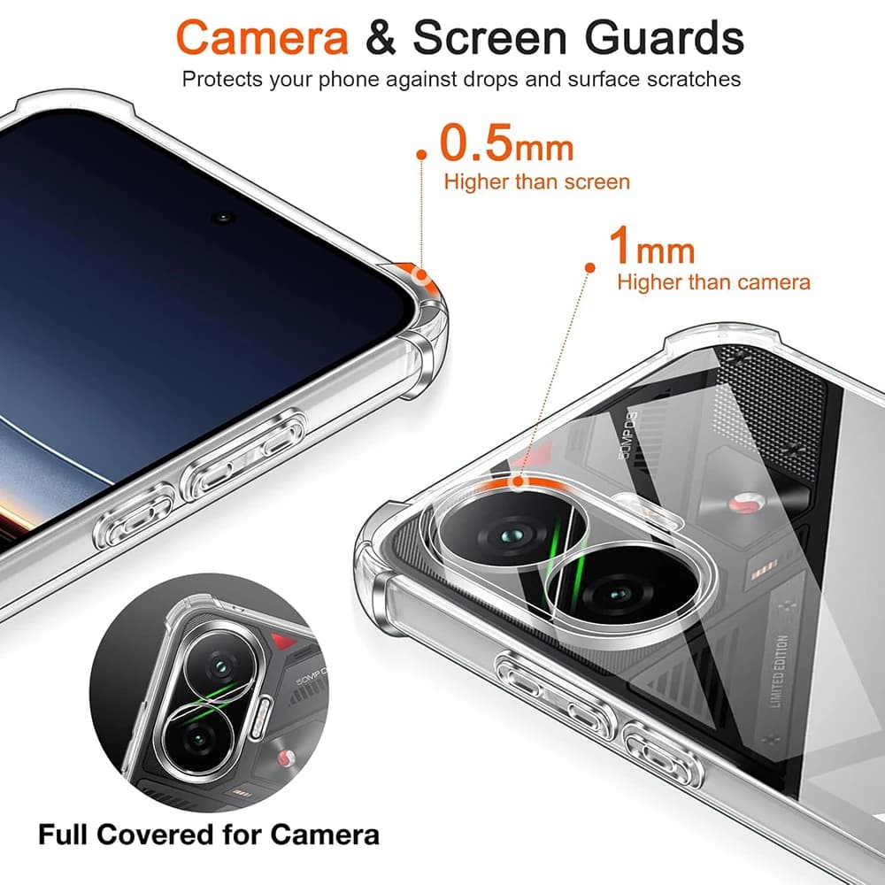 Capa transparente para Xiaomi Poco com proteção de câmera e tela, bordas elevadas para choque