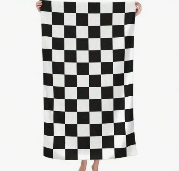Toalha de praia oversized xadrez preto e branco, secagem rápida, microfibra