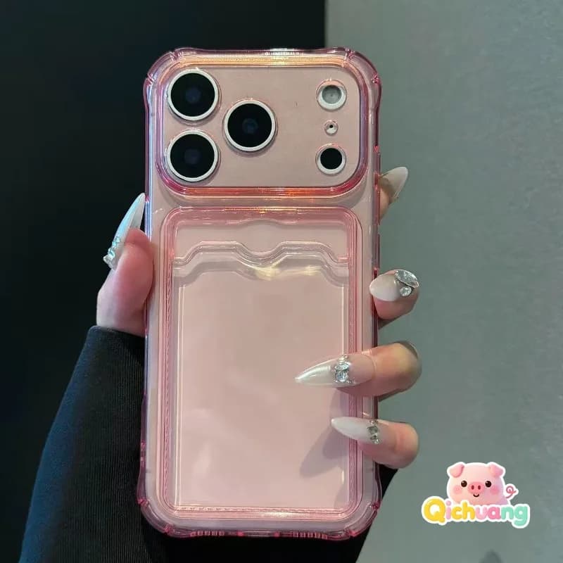 Capa rosa transparente para Xiaomi Poco X7 Pro X6 X5 com bolso para cartão e proteção reforçada nas bordas
