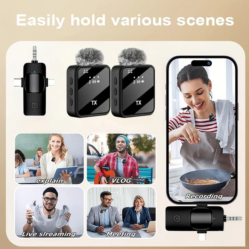Microfone Lavalier Sem Fio Lenovo com Redução de Ruído e Reverb para Gravação de Vídeo Compatível com iPhone e Android 2026
