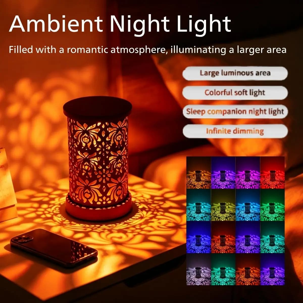 Luminária de mesa pequena e ocasa com luz multicolorida ajustável, abajur para mesa de cabeceira, quarto infantil, quarto de hóspedes.