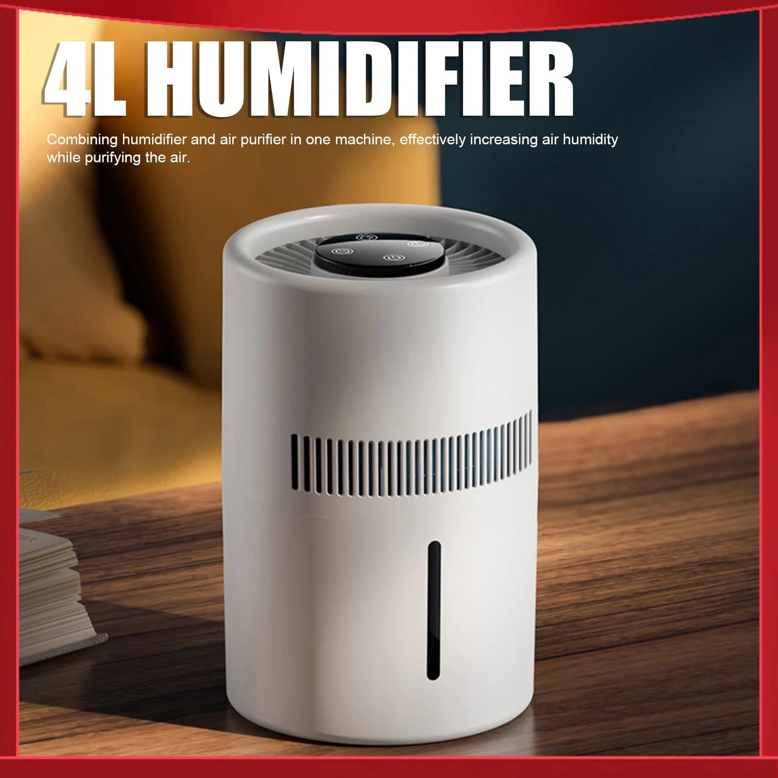 Purificador de Ar e Umidificador 2 em 1, 5W, Tanque de Água de 4L, Umidificador Silencioso, Purificador de Ar de Mesa para Escritório, Quarto e Berçário