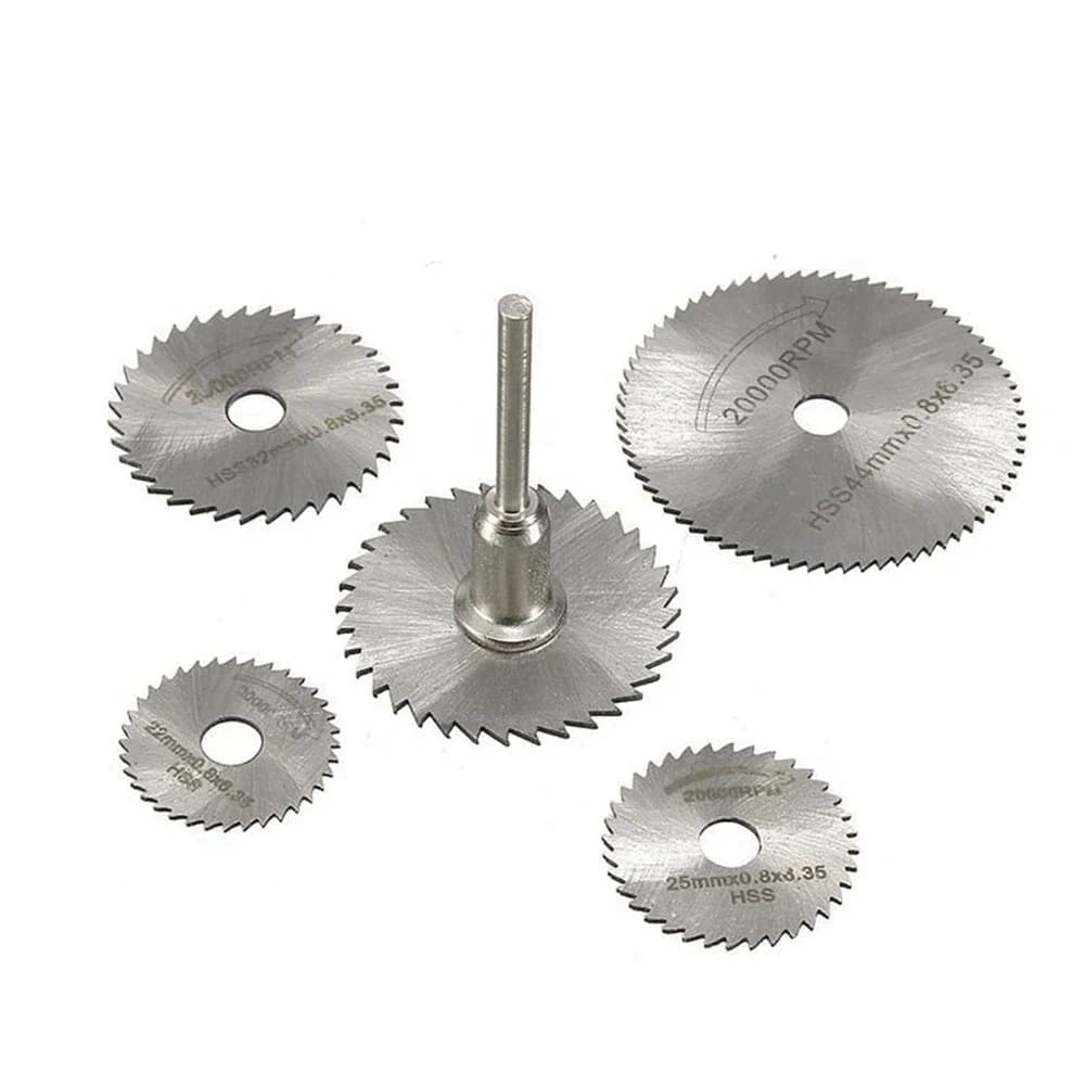 Kit lâminas serra circular prata aço inoxidável com eixo para ferramenta rotativa Dremel 7 peças