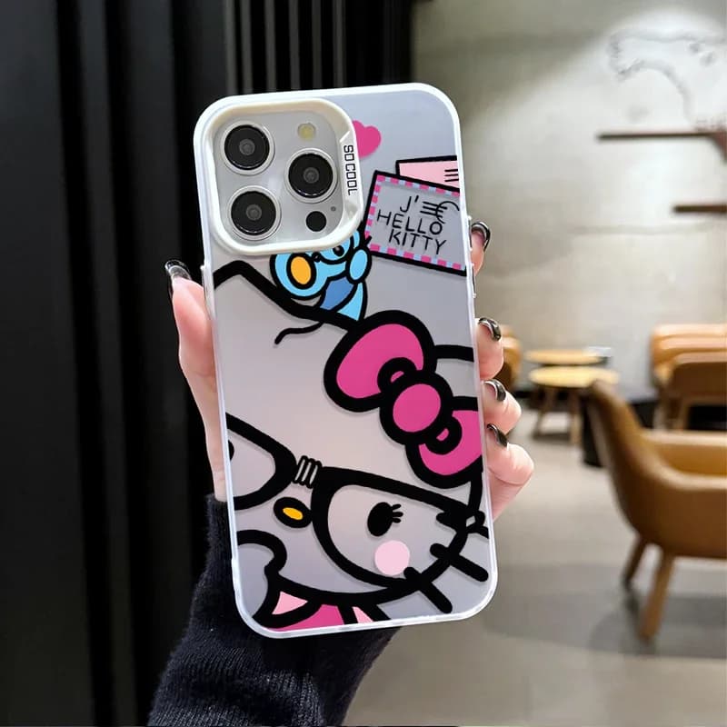 Capa para Xiaomi Redmi 15 com estampa Hello Kitty cinza fosca e detalhes em rosa