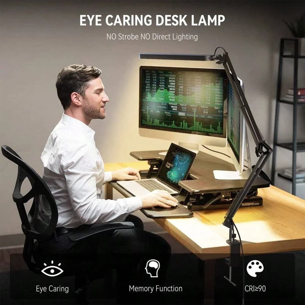 Luminária de mesa LED preta com proteção para os olhos, função memória e índice de reprodução de cor CRI≥90