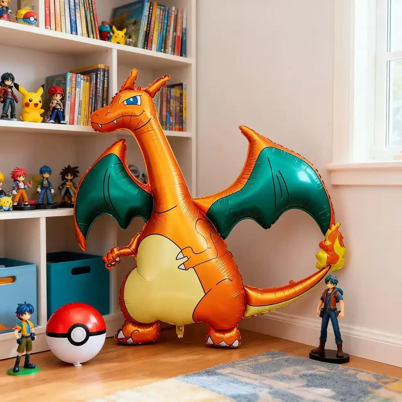 Balão 3D grande de Pokémon Charizard em forma de dragão, para decoração de festa infantil.