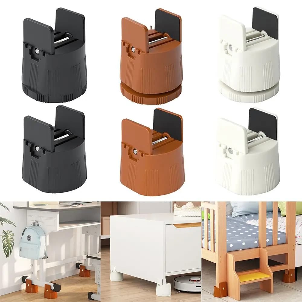 Kit 4 peças elevadores para móveis em cores preto, marrom e branco com base antiderrapante