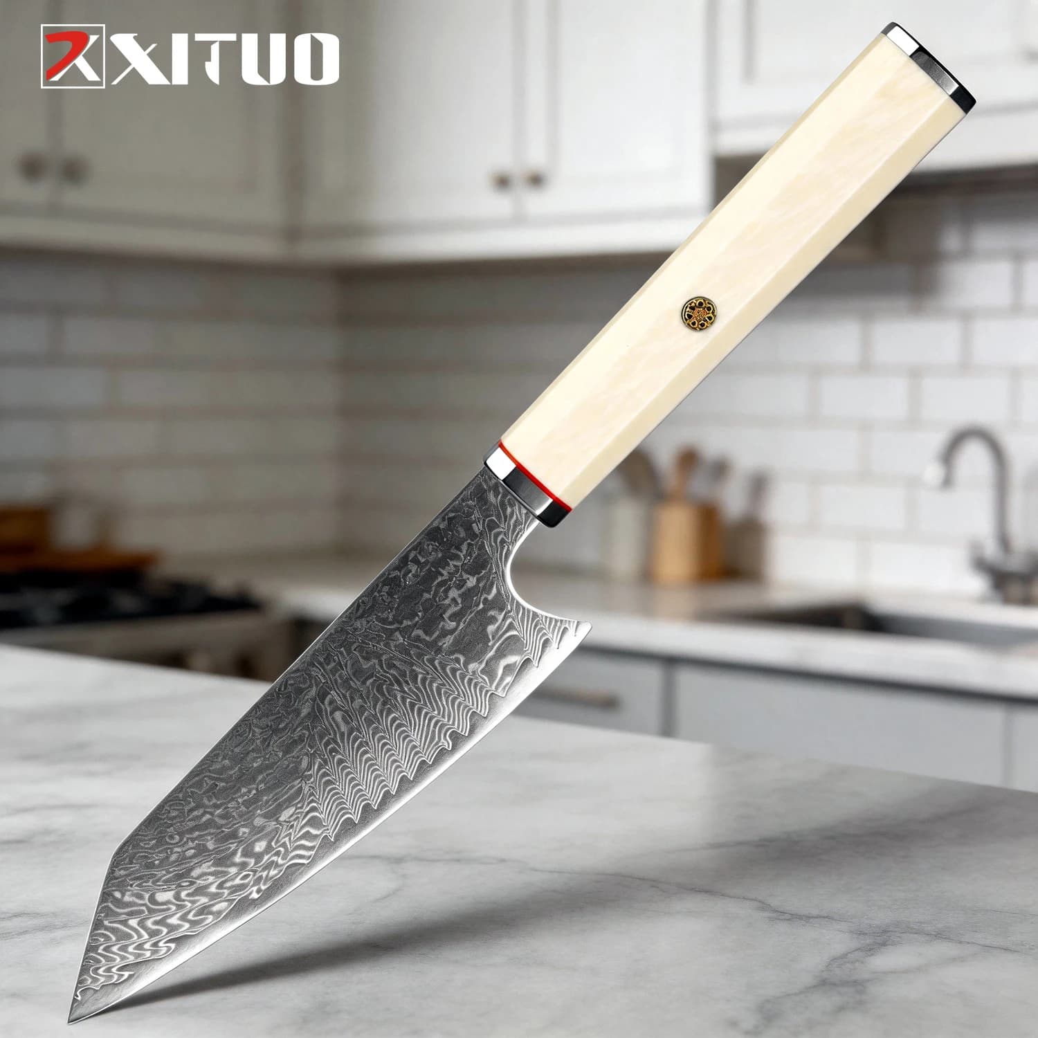 Faca Kiritsuke XITUO de 6 polegadas, faca de chef profissional em aço damasco, faca para sashimi, cabo octogonal imitação de marfim