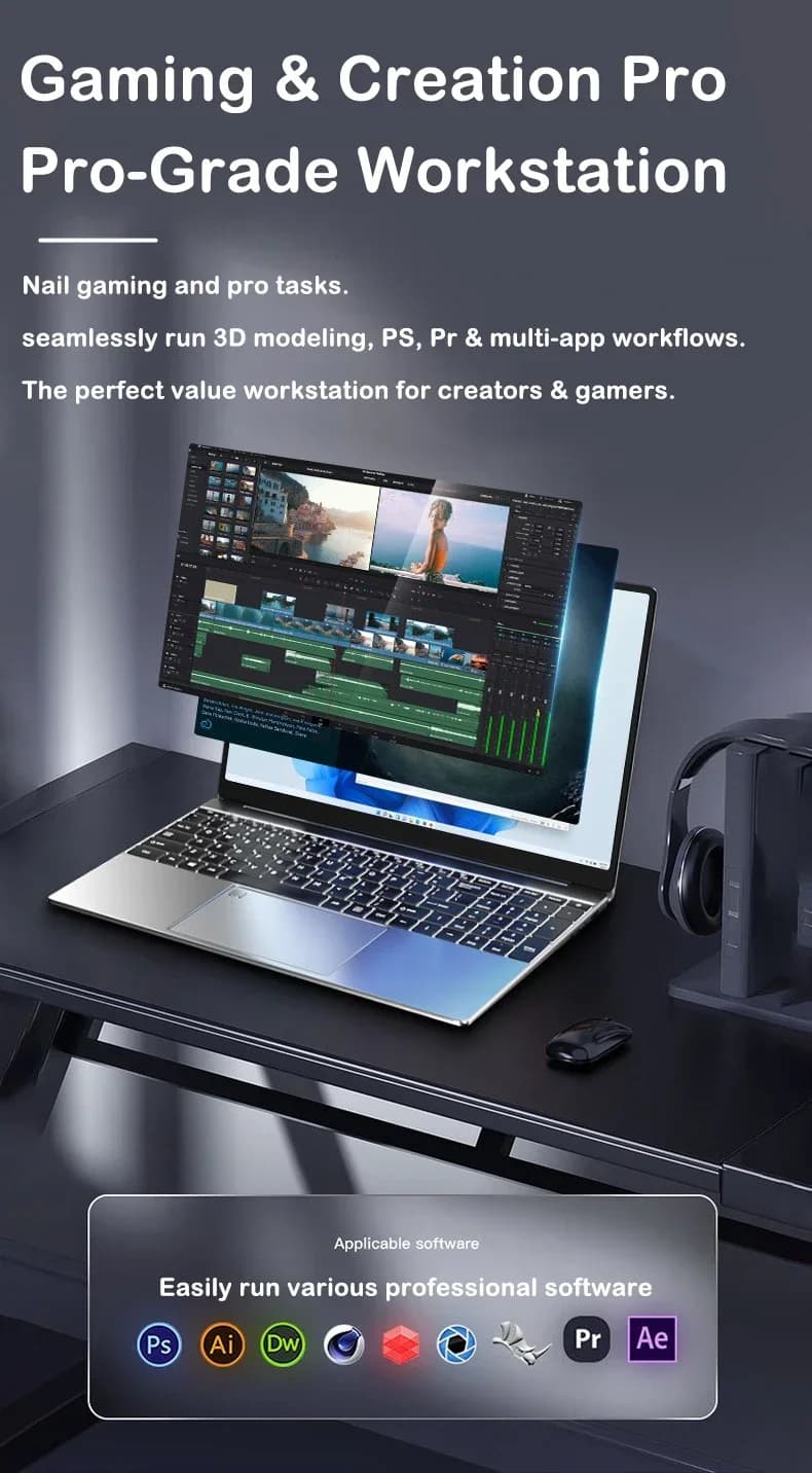 Notebook Empresarial Portátil 2026 de 14.1 Polegadas Ultrafino com Windows 11, Intel i9-9880H, 16GB/32GB de RAM DDR4 e SSD de 2TB