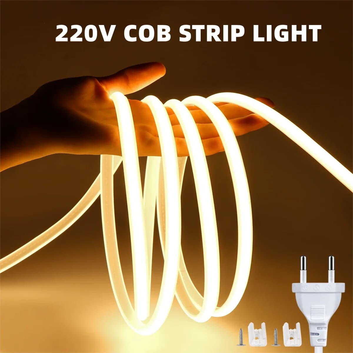 10m 5m-1m cob tira de luz led 220v ip65 à prova dip65 água fita de diodo 288led/m alto lúmen tubo de néon fita da lâmpada armário de cozinha backlight