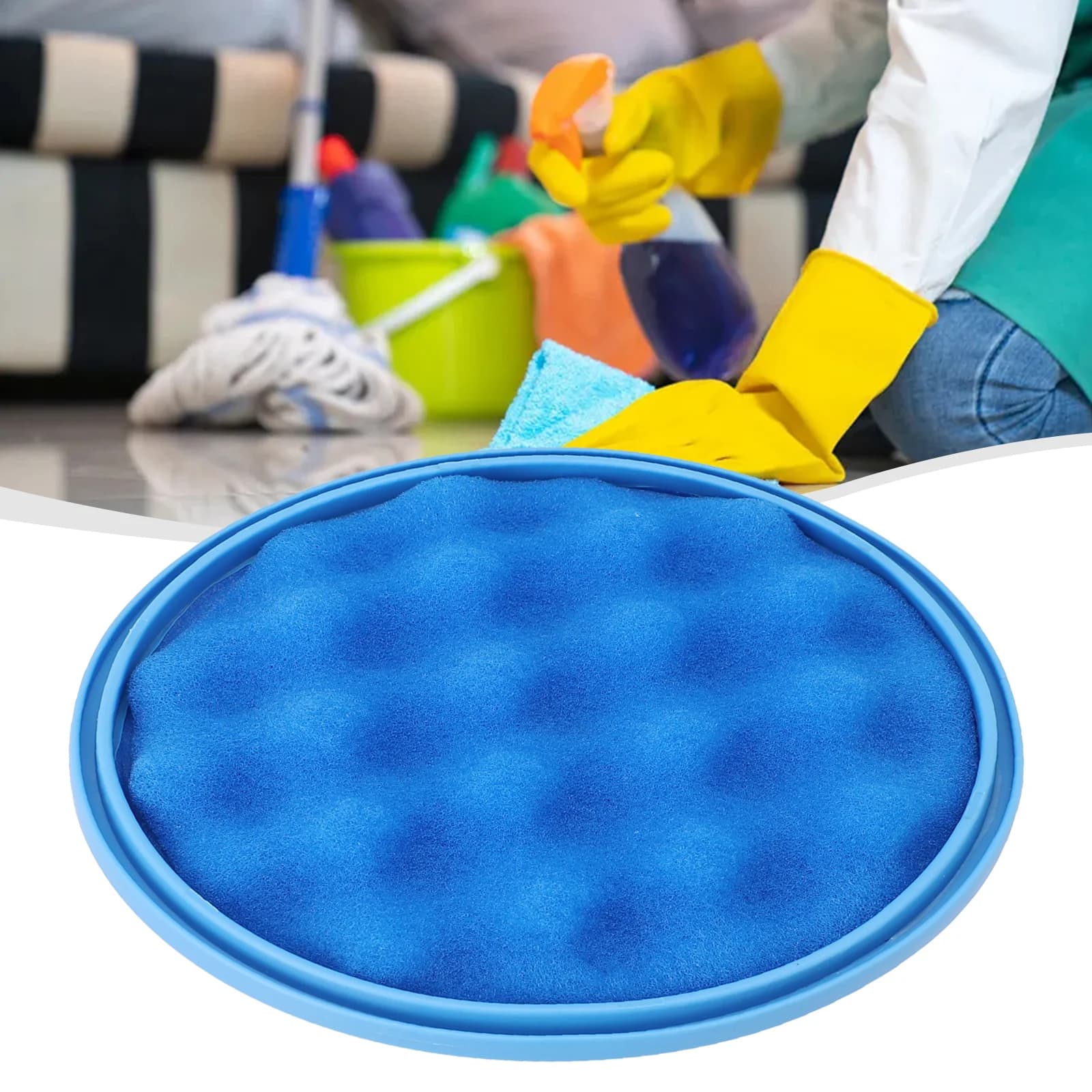 Filtro redondo azul para aspirador de pó com superfície texturizada