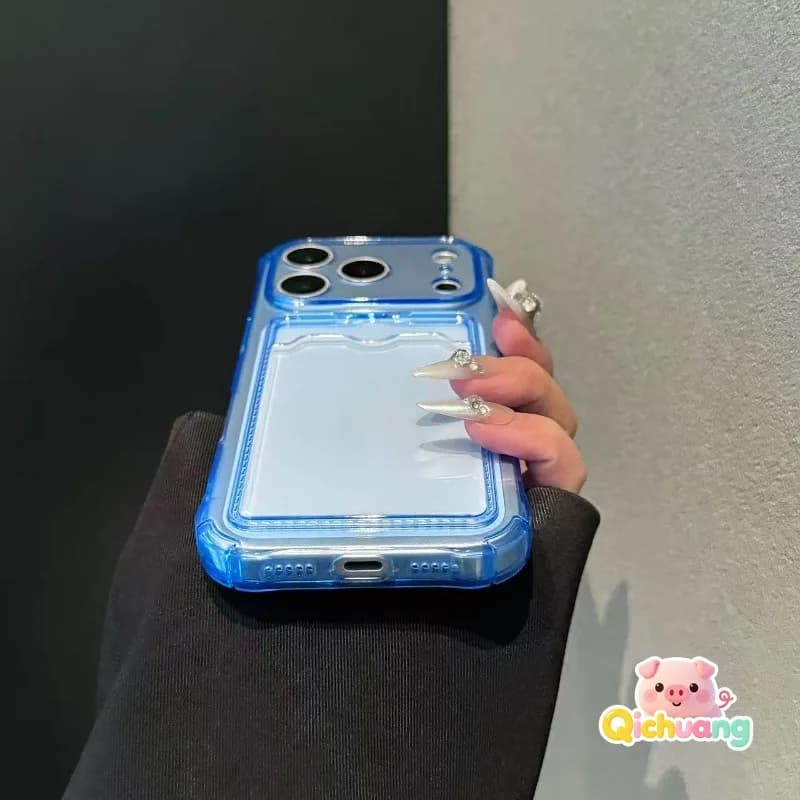 Capa azul transparente para Xiaomi Poco X7 Pro X6 X5 com bolso para cartão e proteção contra impactos