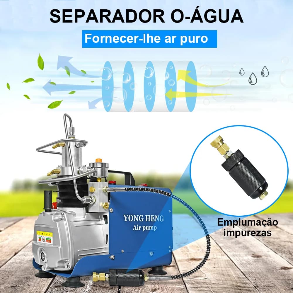 YONGHENG 300Bar PCP Compressor de ar 4500Psi Compressor elétrico de alta pressão Ventilador embutido, sistema de resfriamento de água com pressão definida para tanque de mergulho PCP Rifle