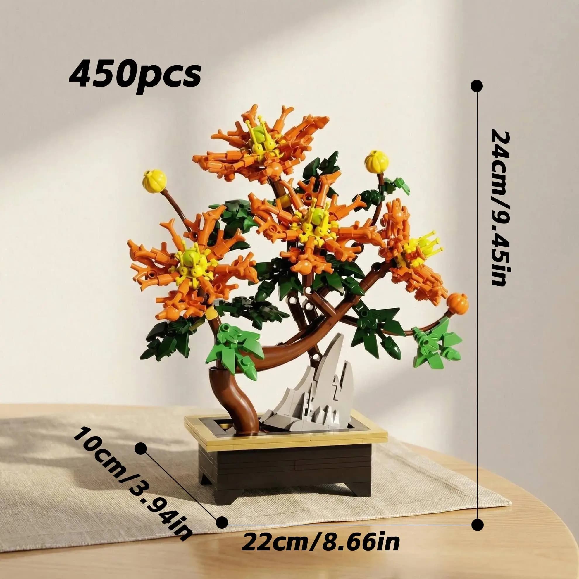Conjunto de Blocos de Montar Bonsai Crisântemo Garra de Dragão - Flores Artificiais em Laranja e Amarelo