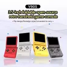 Console de jogos portátil Powkiddy V90S em quatro cores: vermelho, branco, amarelo e cinza