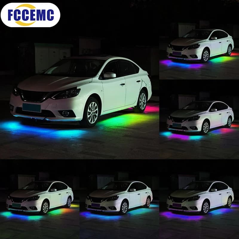 Sinfonia led carro underglow luz tira backlight 12v rgb app controle de voz remoto auto atmosfera decorativa underbody lâmpada néon