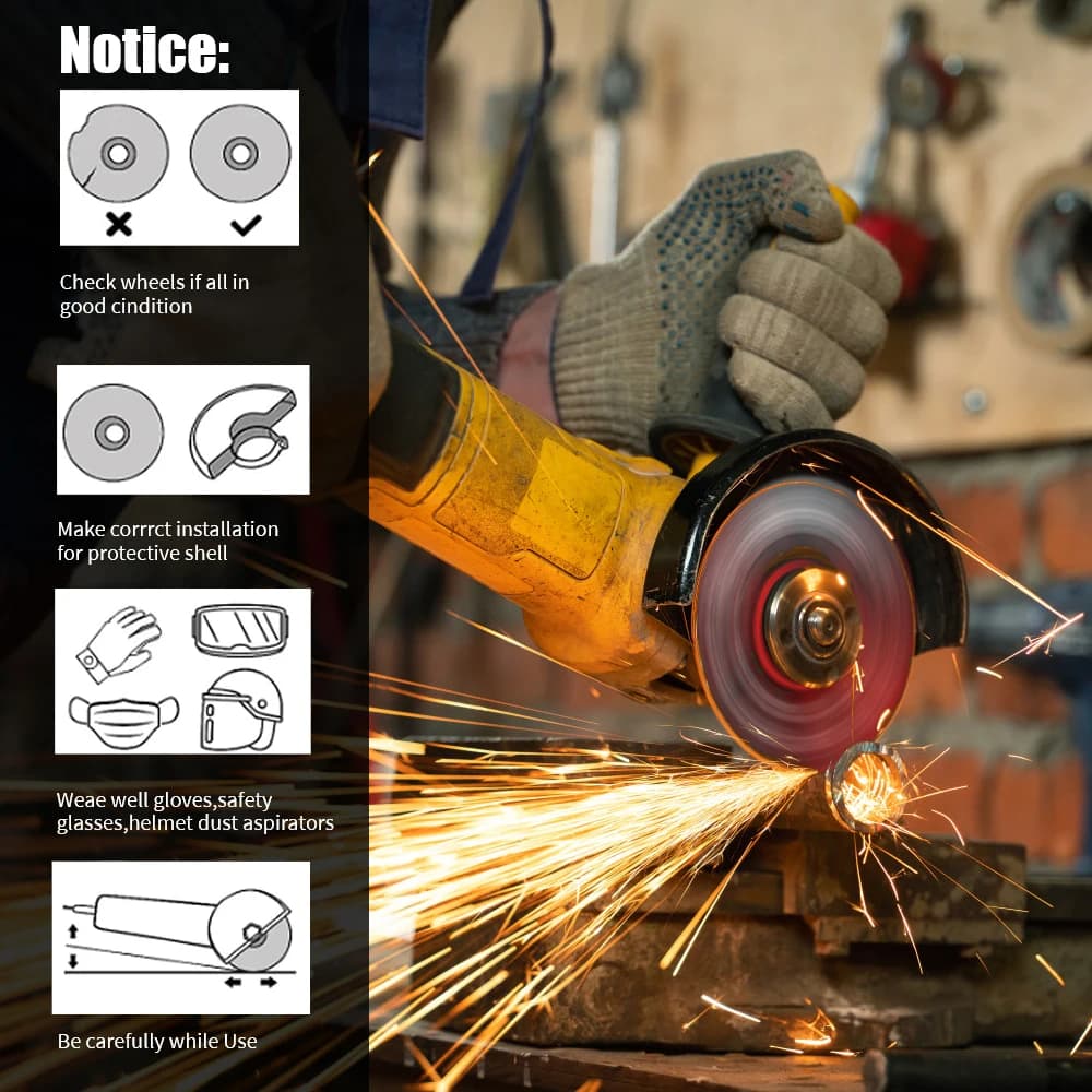 Uso seguro do disco de corte Sbestily All Steel com recomendações de proteção e instalação correta em esmerilhadeira